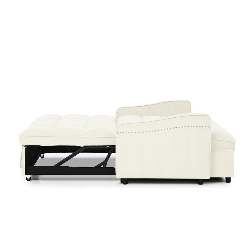 Lit en velours beige, dossier réglable, charge, 2 espaces en velours escamotable, surface de chargement polyvalente, Beige