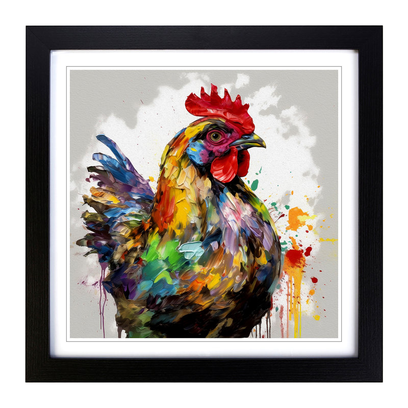 Chicken Gestural Art - Single Picture Frame Print on Wood, Black