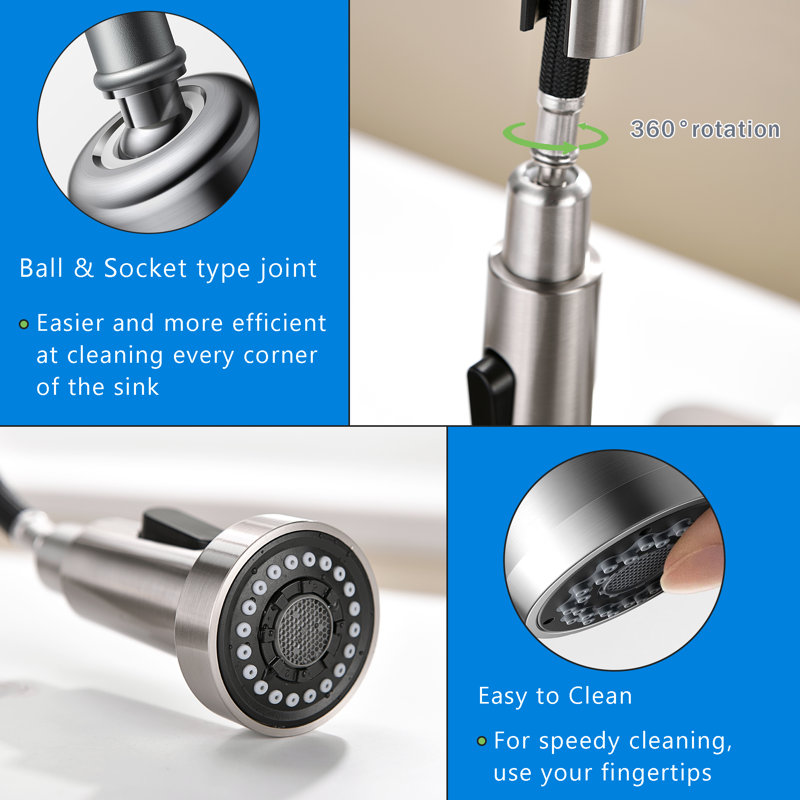 Pull Down Kitchen Faucet with Soap Dispenser in Stainless Steel