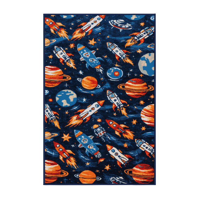 Tapis bleu lavable à la machine, Rectangle de 5 pi x 8 pi