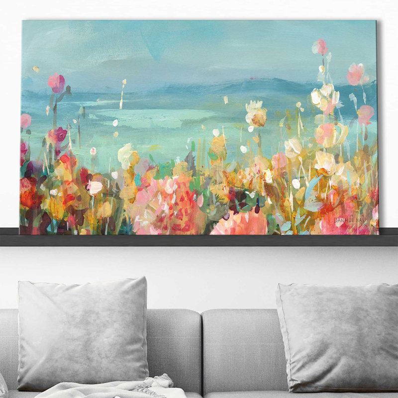 Coastal Dahlias Crop - Peinture, L 30 po x H 18 po, Toile tendue