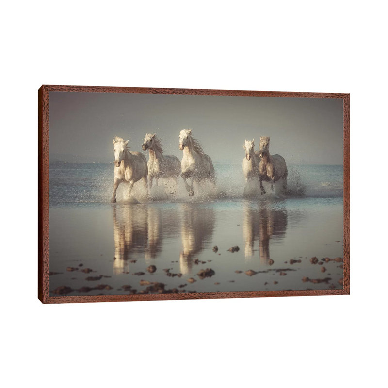 Camargue Horses by Rostovskiy Anton - Print on Canvas, Classic Brown Wood Floater Framed, 66.04cm H x 101.6cm W x 3.81cm D