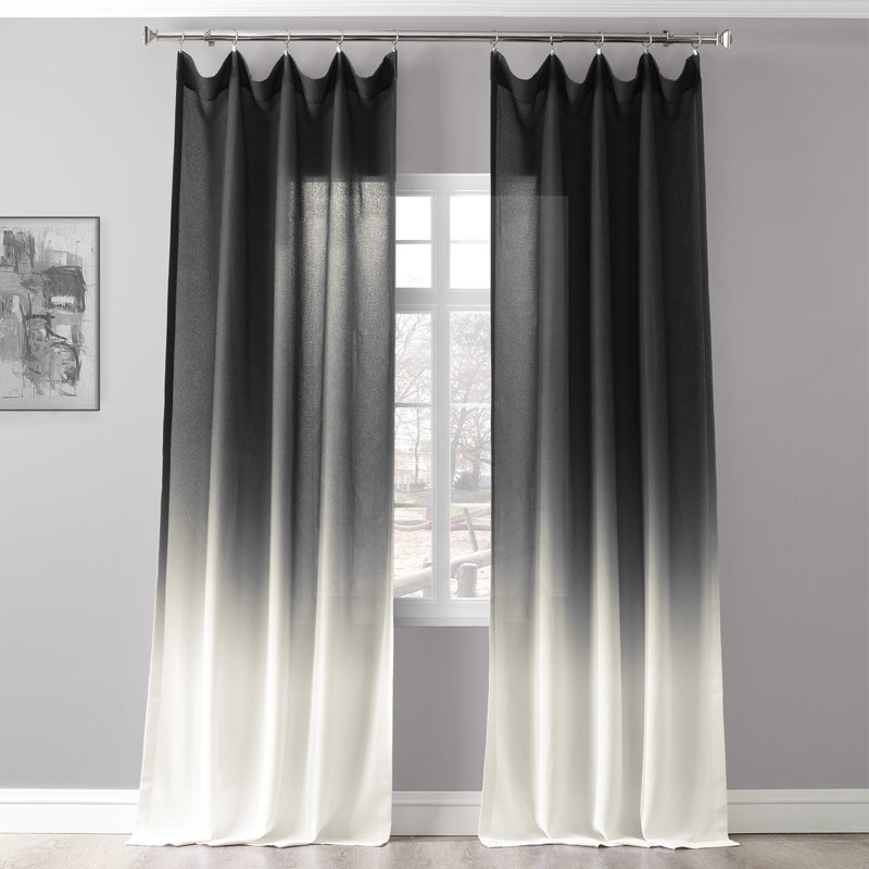 Panneau de rideau simple en voilage d'aspect lin Nakano pour la chambre à coucher et le salon, Noir, l 50 po x L 84 po