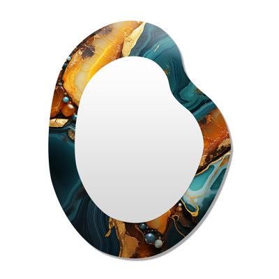 Glynda or et topaze verte agate granit V - miroir de forme unique abstrait, miroir mural asymétrique doré, impression d'art en métal