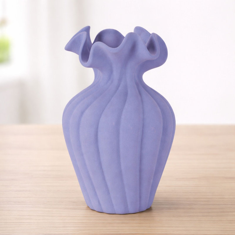 Scalloped Ribbed Stoneware Vase 7.75"H, 7.85"