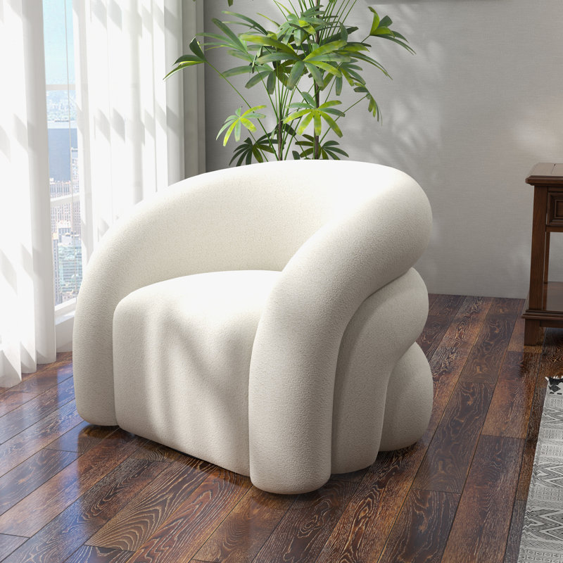 Fauteuil demi-tonneau pivotant rembourré Coyle, Polyester blanc, 1