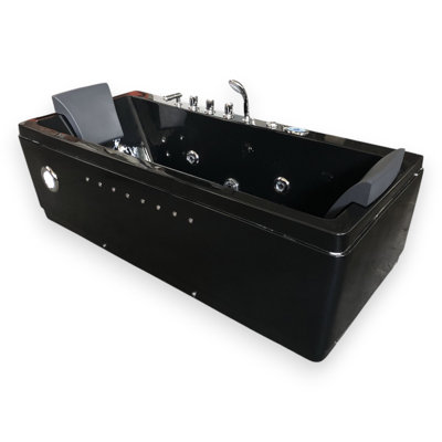 MARILYN 71" x 33" 2-Person Black Whirlpool Bathtub with Dual Pump & Chromotherapy
