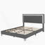 Ensemble de chambre à coucher 3 pièces, grand lit plateforme tapissier avec lumières DEL et 2 tables de chevet - gris