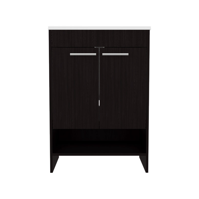 Meuble-lavabo Lorenzo avec quatre tiroirs et deux tablettes ouvertes, noir, Noir