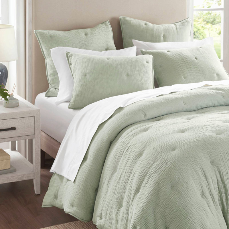 Ensemble de courtepointe matelassée en coton brodé, couleur sauge, pour grand lit/queen lit, Sage