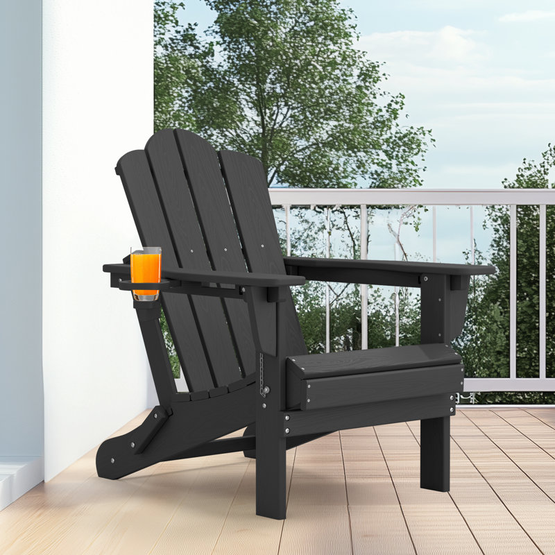 Kahn Folding Adirondack Chair with Cup Holder , Black