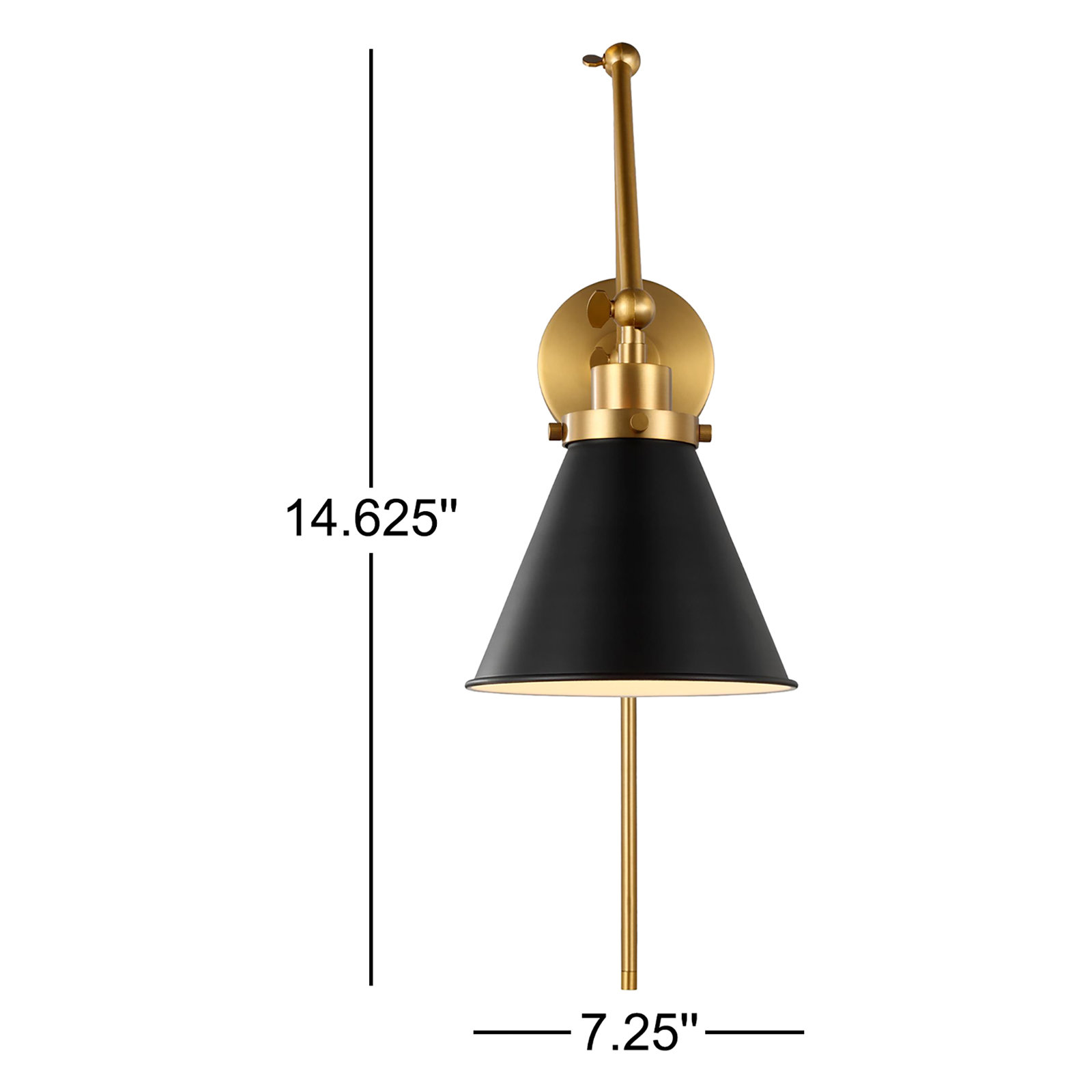 Single Light Dimmable Swing Arm Sconce, Gold, Black