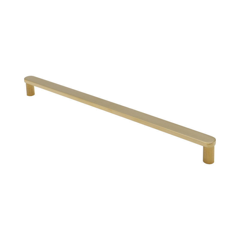 Ribbed Bar / Handle Pull with Fluted Stems, 12", Unlacquered Polished Brass