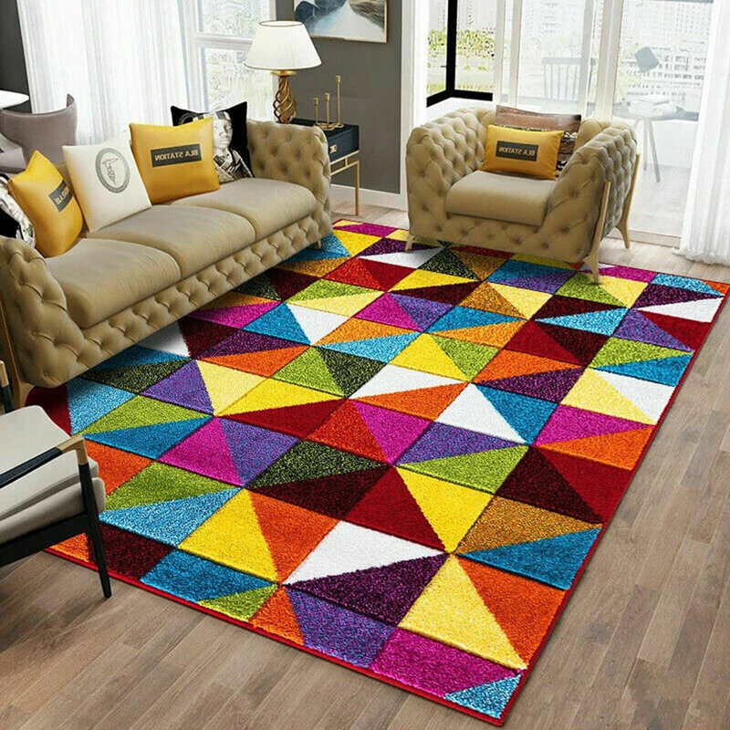 Triangle Pattern Modern Rug & Runner – Machine Woven Polypropylene, Fade Resistant Floor Mat, Rectangle 60 x 110cm