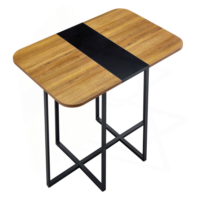 Table moderne à double texture - panneau de fibres à densité moyenne avec marbre et papier laqué à motif de bois, structure en métal noir robuste, table multi-usage 4 à 6 places pour la cuisine / coin repas / bureau à domicile