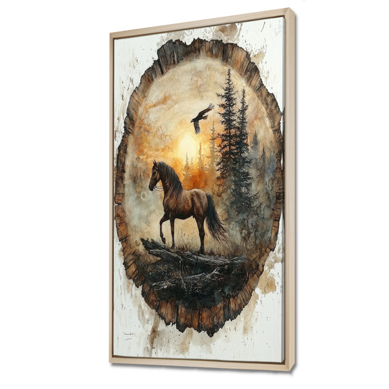 «Giovacchino Native Horse Warrior Chief II», art mural cheval, H 60 po x l 28 po, Reproduction avec cadre flottant