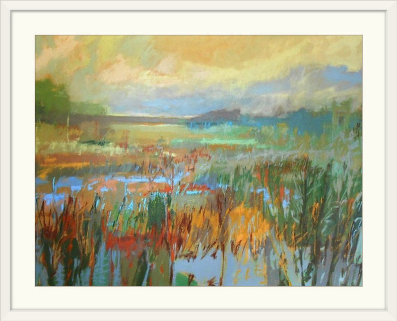 «Marsh in May» par Jane Schmidt, reproduction d'art, H 20 po x l 24 po x P 1 po, Cadre blanc