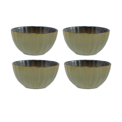 Medium Stoneware Ribbed Bowl With Reactive Glaze