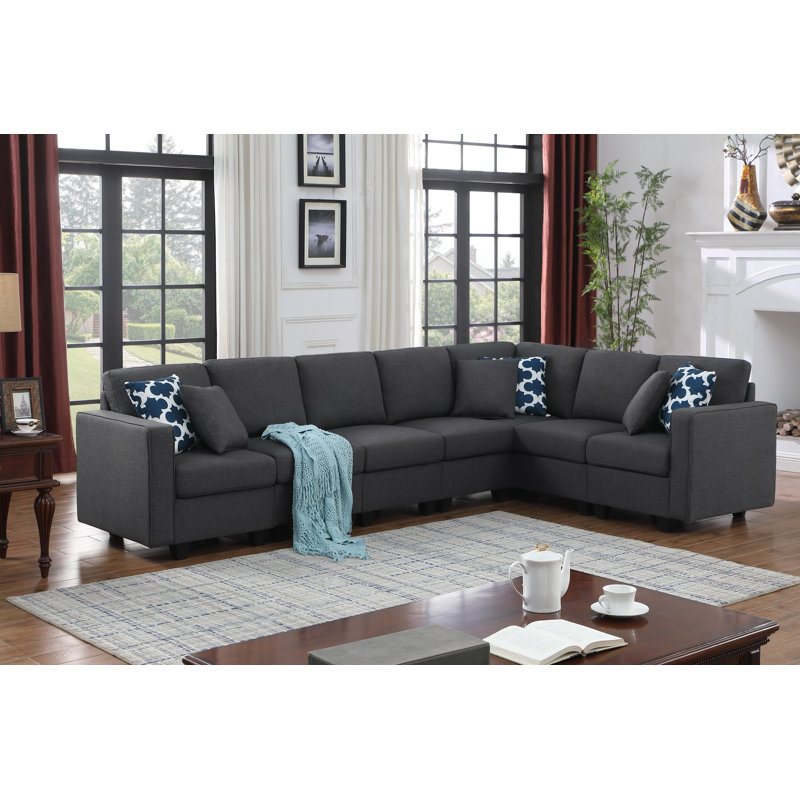 Canapé modulaire réversible en lin Solina, Lin gris foncé
