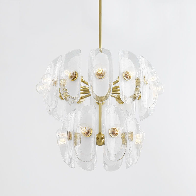 Aged Brass 20-Light Chandelier with Blonchino Shades