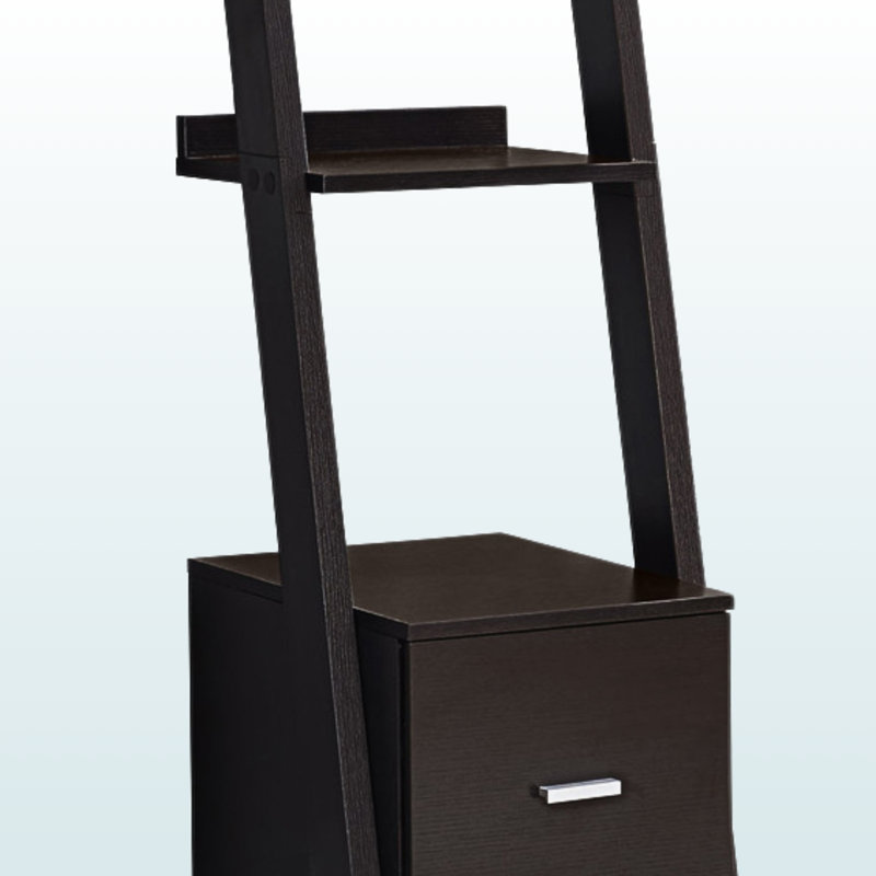 Himanshu Bookcase with 3 Ladder Shelves & 2 Drawers in Brown Finish, 68.78" H X 16.37" W X 17.09" D