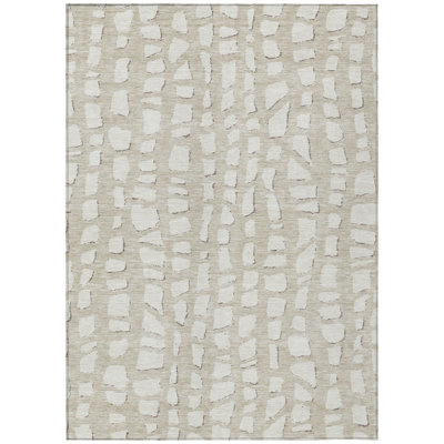 Tapis intérieur lavable abstrait beige et ivoire 9 pi x 12 pi