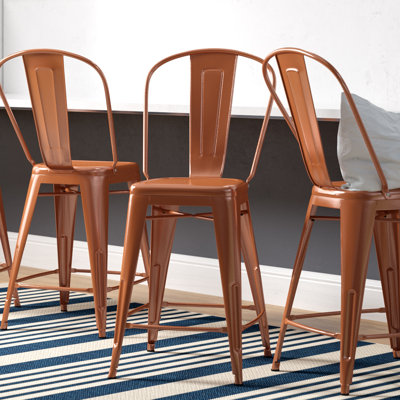 Iddings Metal Indoor-Outdoor Counter Height Stool with Back