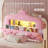 Upholstered Led Bed Frame With 4 Storage Drawers And 2-Tier Storage Bookcase, Velvet Princess Platform Bed For Kids/Girls, Headboard With Charging Station & Crystal Button & Crown-572727020