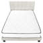 Grand lit tapissier beige avec pieds solides et tête de lit avec cadre transitionnel en tissu de lin