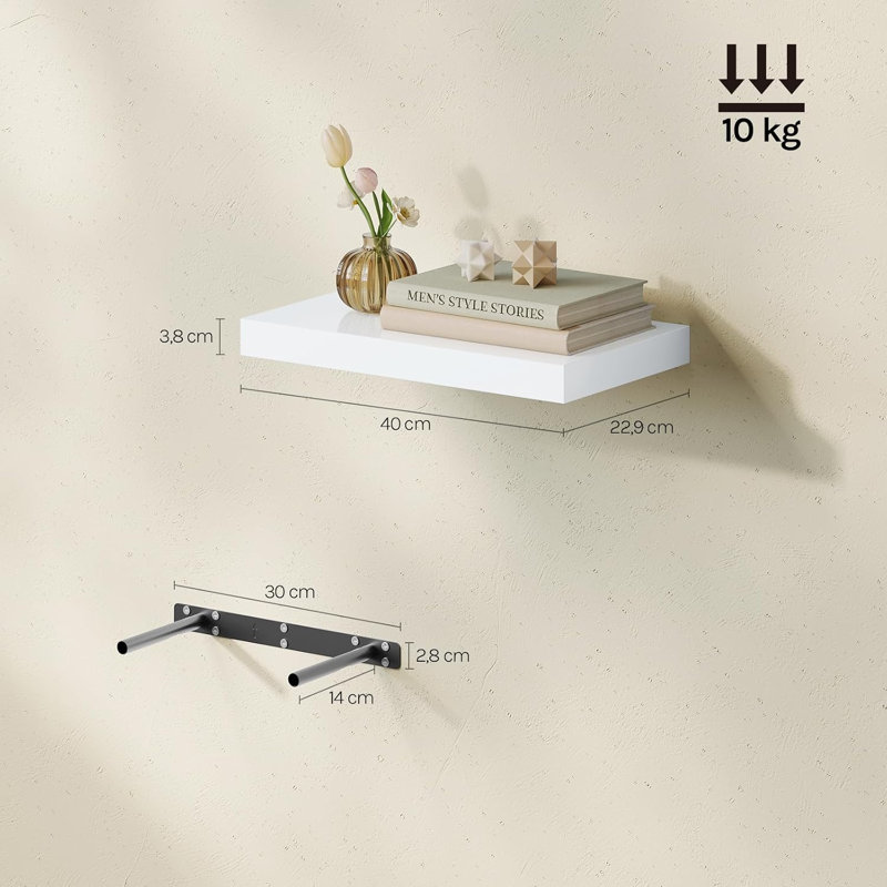 Floating Shelf, 3.8cm H x 40cm W x 22.9cm D, Gray