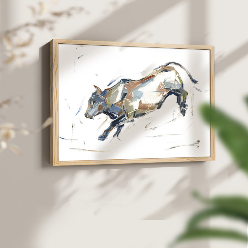 Étude de taureau moderne II - reproduction encadrée - réarmable, H 11 po x l 14 po, Naturel