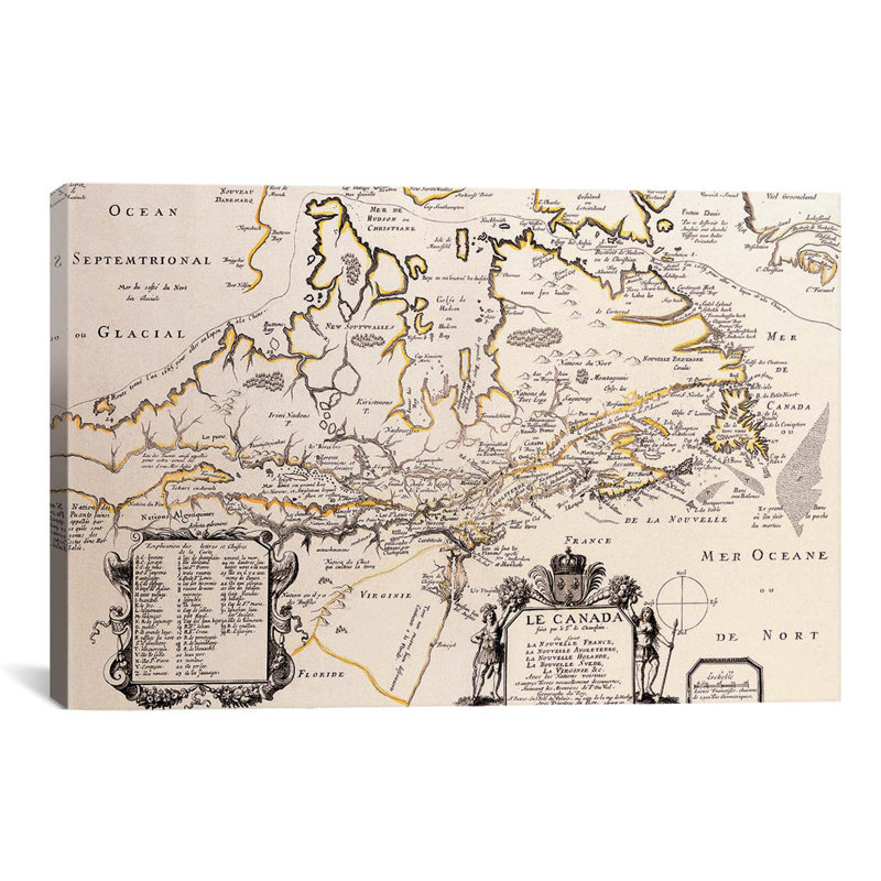 "carte antique du canada" , impression sur toile, H 18 po x l 26 po x P 1,5 po