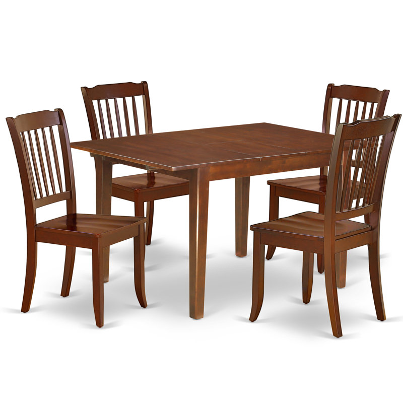 5 Piece Dining Table Set for 4 Includes a Rectangle Kitchen Table with Butterfly Leaf and 4 Dinette Chairs, Mahogany, 5