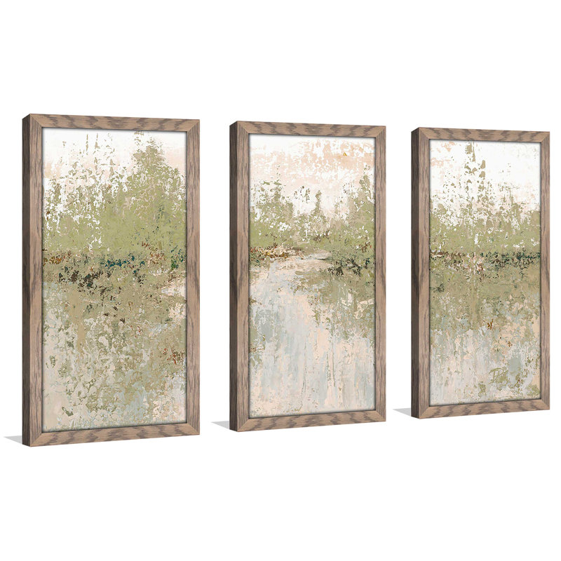 Neutral Wild Fields - 3 Piece Single Picture Frame Painting, 33.5" H x 52.5" W x 1" D