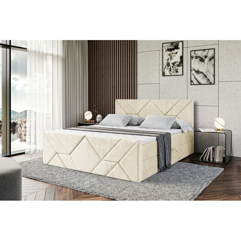 Bed, 160cm W x 200cm L, Beige
