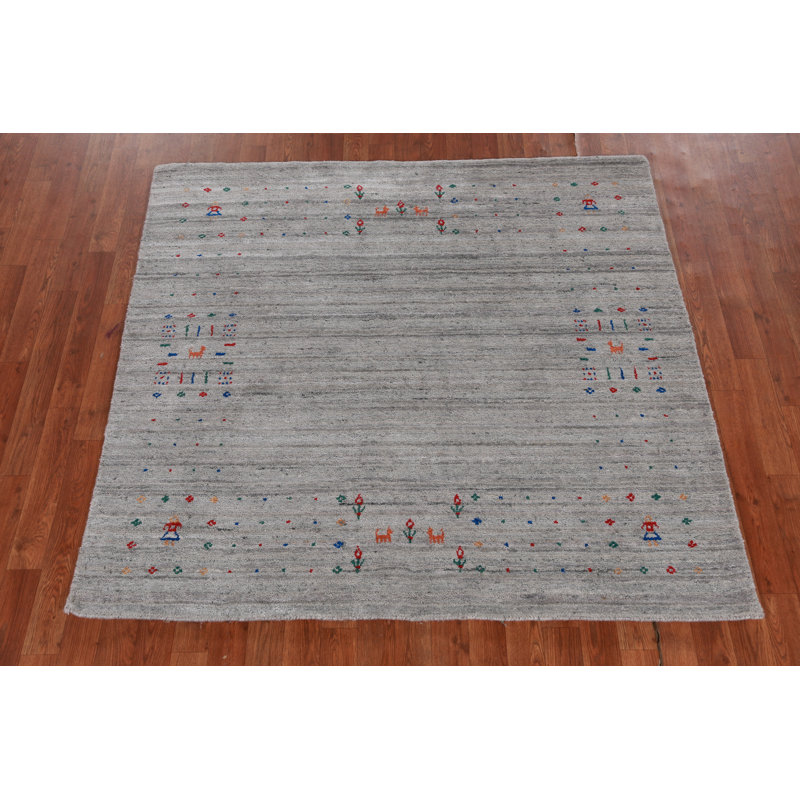 Tapis rayé gris Gabbeh 5 x 5