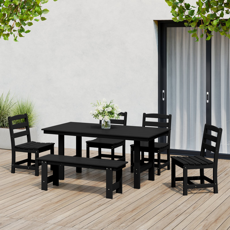 Ensemble de salle à manger 6 pièces avec banc d'appoint, Noir
