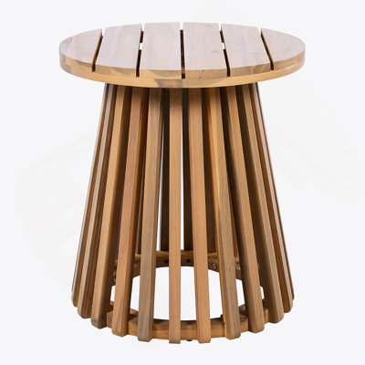 Outdoor Acacia Wood Patio Side Table, Round Coffee Table For Backyard, Lawn, Balcony,Light Teak