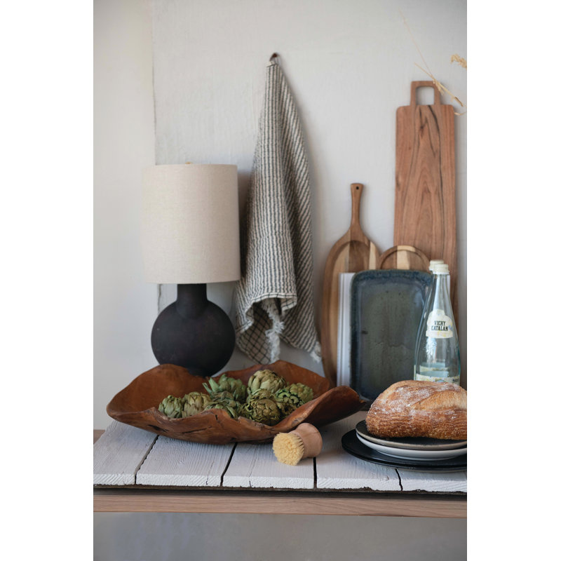 Sculptural Table Lamp with Linen Shade