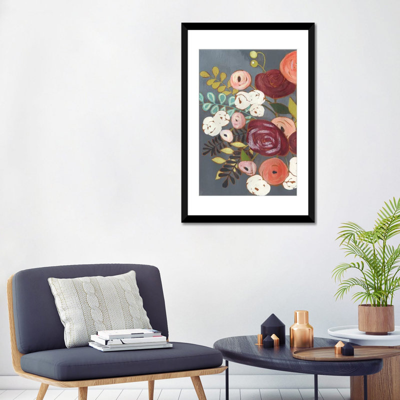 « wistful bouquet ii », reproduction sur toile, H 32 po x l 24 po x P 1 po, Papier d'art encadré noir, Blanc