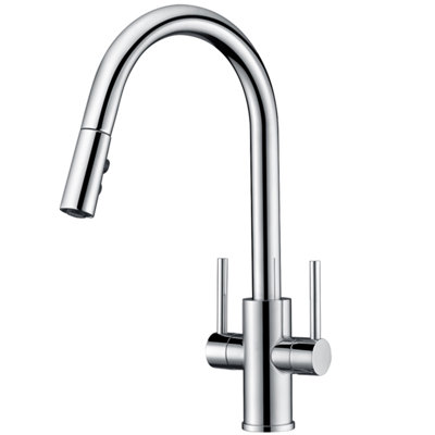Pull-Down Sprayer Kitchen Sink Faucet, Double Handle Kitchen Faucet 