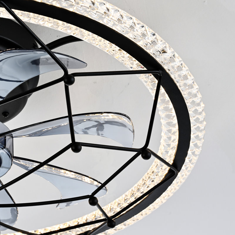 Ventilateur de plafond en cage avec éclairage, ventilateur de plafond encastré industriel avec télécommande, ventilateur de plafond à DEL noir mat avec 6 vitesses et éclairage 3 couleurs pour la chambre à coucher, la cuisine et le salon