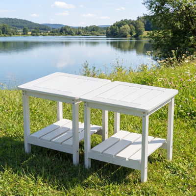 16inch Hdpe Adirondack Square Side Table, Weather Resistant End Table With Storage Shelf