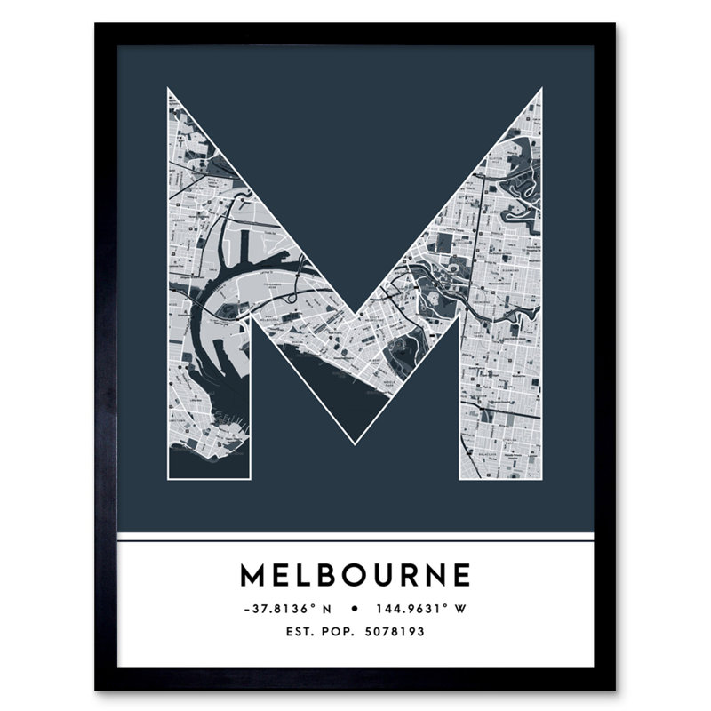 Melbourne City Map Melbourne Australia City Map Navy - Single Picture Frame Typography