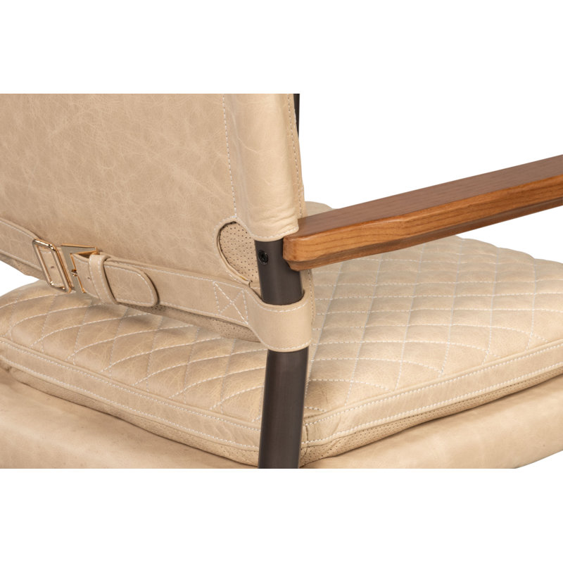 Chaise avec accoudoirs en cuir The Harley, Blanc cappuccino