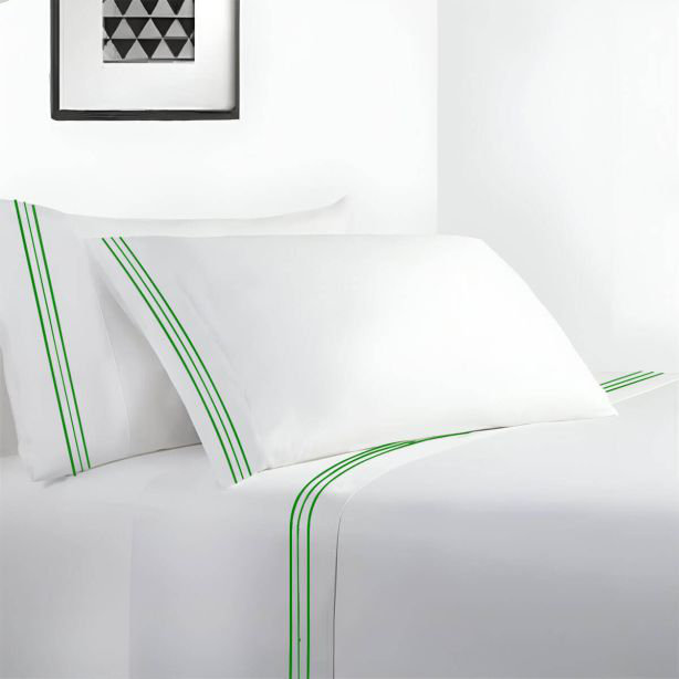 400TC Cotton Sateen Classic Embroidery Cotton 4 Piece Sheet Set Fitted Sheet Fits Upto 16" Deep Pocket, Twin XL Sheet Set