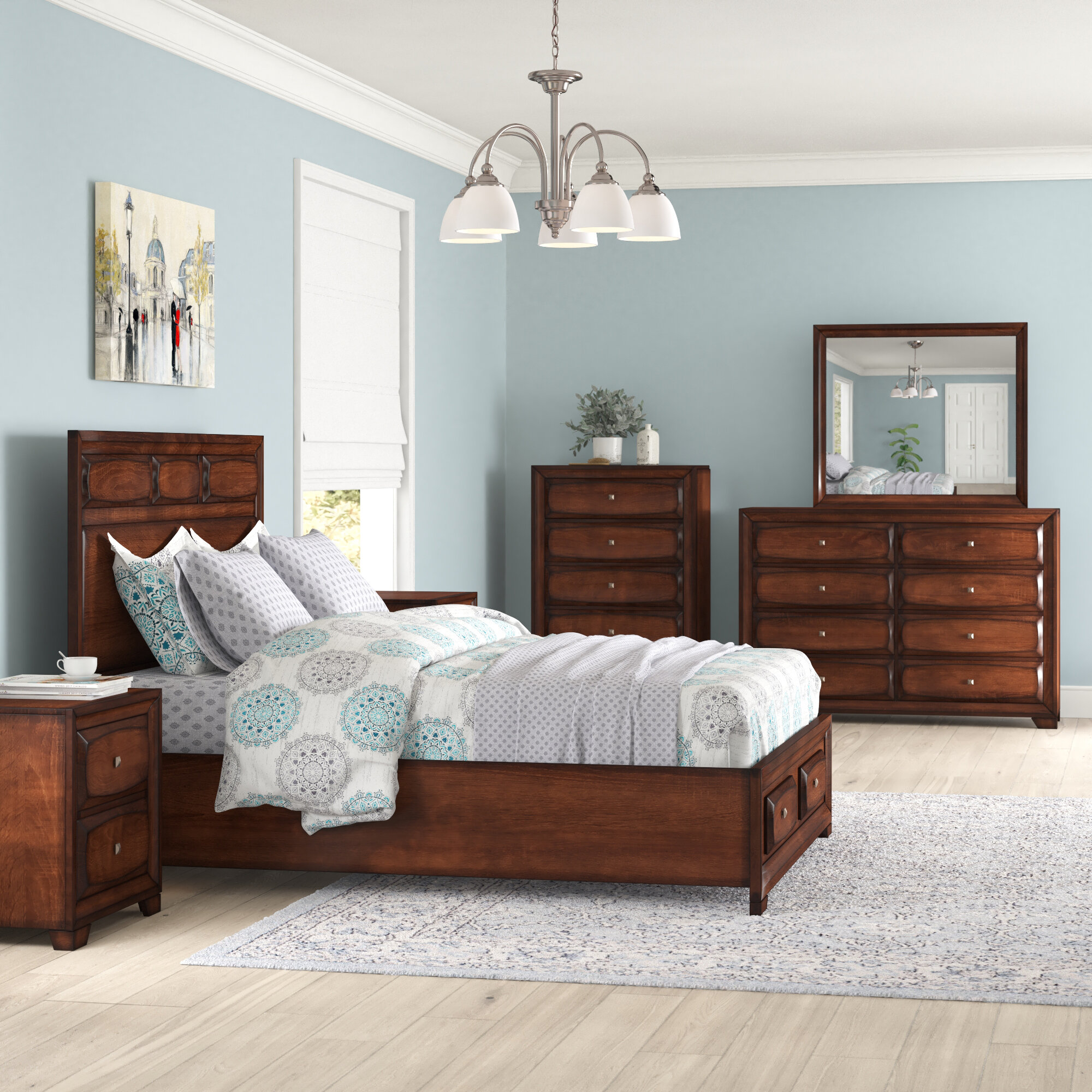 Jamene Philip Cherry Sleigh Bedroom Set B3800 Special 5 Bed Dresser Mirror Nightstand Chest Winston Porter Bed Size: King