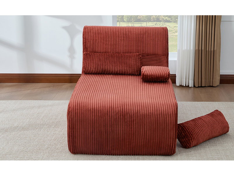 Canapé moderne sans méridienne 34,2 po, Velours côtelé rouge, Rouge