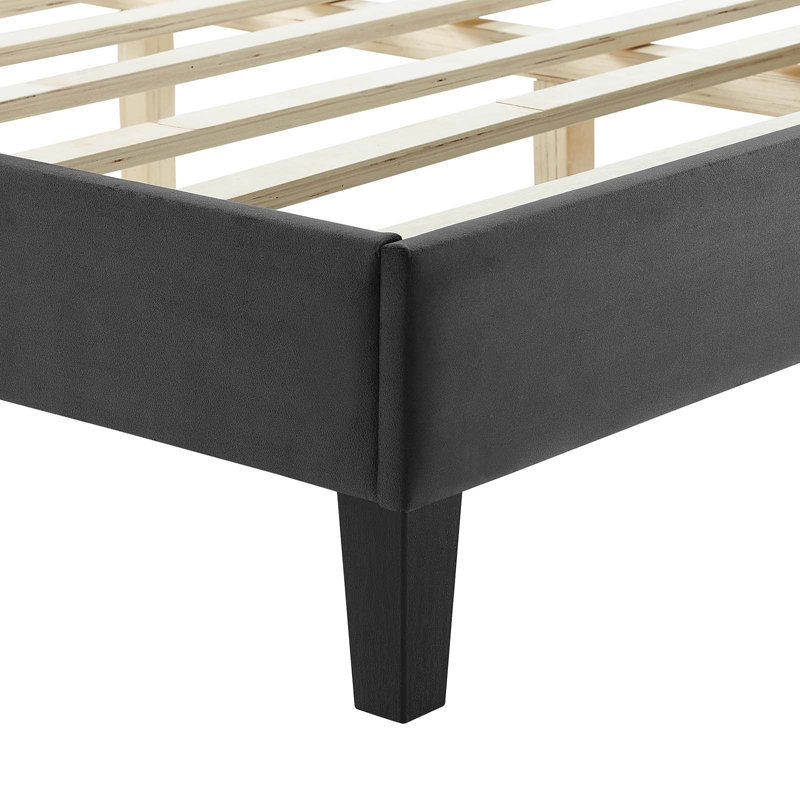 Modway Sofia Channel Tufted Performance Velvet Platform Bed, Queen, Charcoal