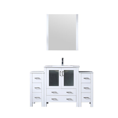 Volez 54 in W x 18.25 in D Single Bath Vanity with Side Cabinets, White Ceramic Top and 28 in Mirror